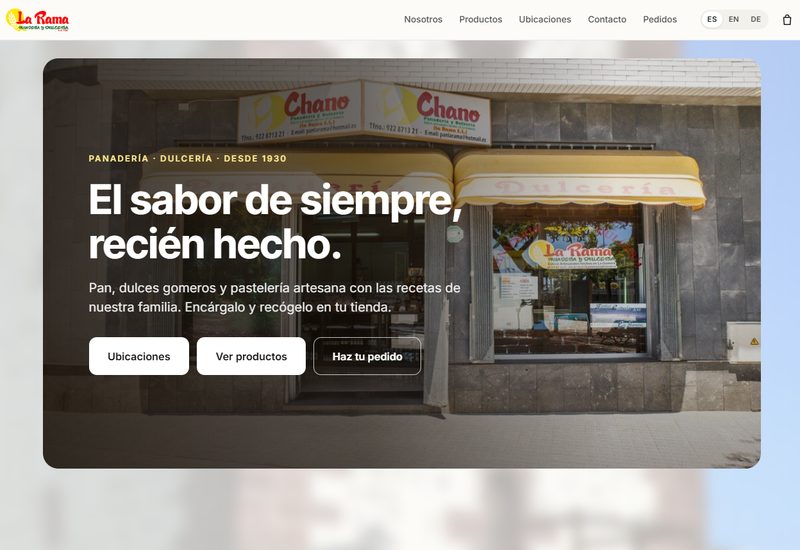 Página de inicio de la web de La Rama, panadería y dulcería desde 1930